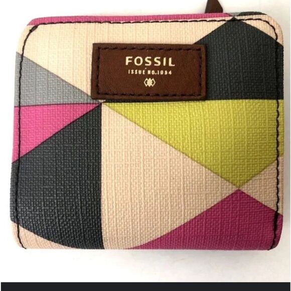 FOSSIL WALLET FOR WOMEN BIFOLD COLOR BLOCK SMALL LEATHER WITH ZIP COIN HOLDER - Picture 1 of 5